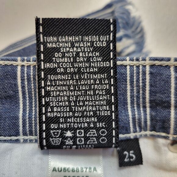 7FAM 7 For All Mankind Striped Blue Denim Jean Women's Shorts Frayed Cutoff - Picture 8 of 10